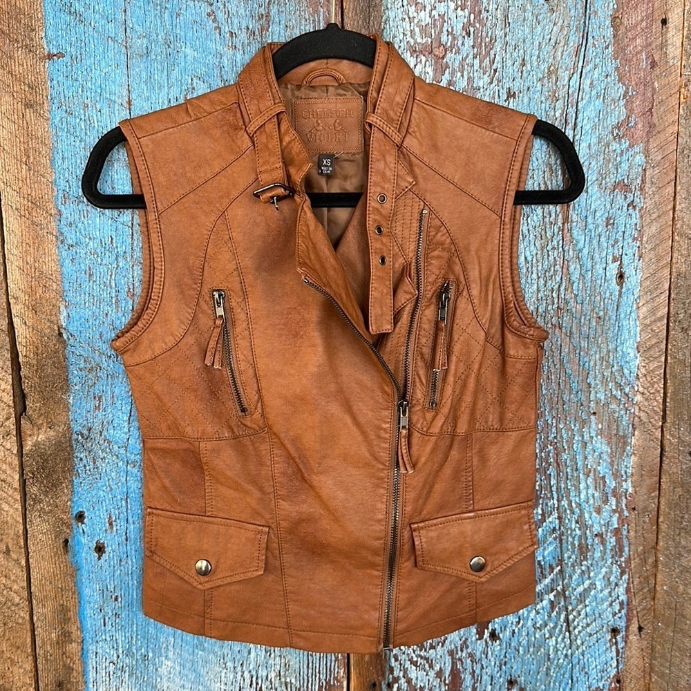 Chelsea & Violet Moto Biker Vest with Buckle Collar Size XS